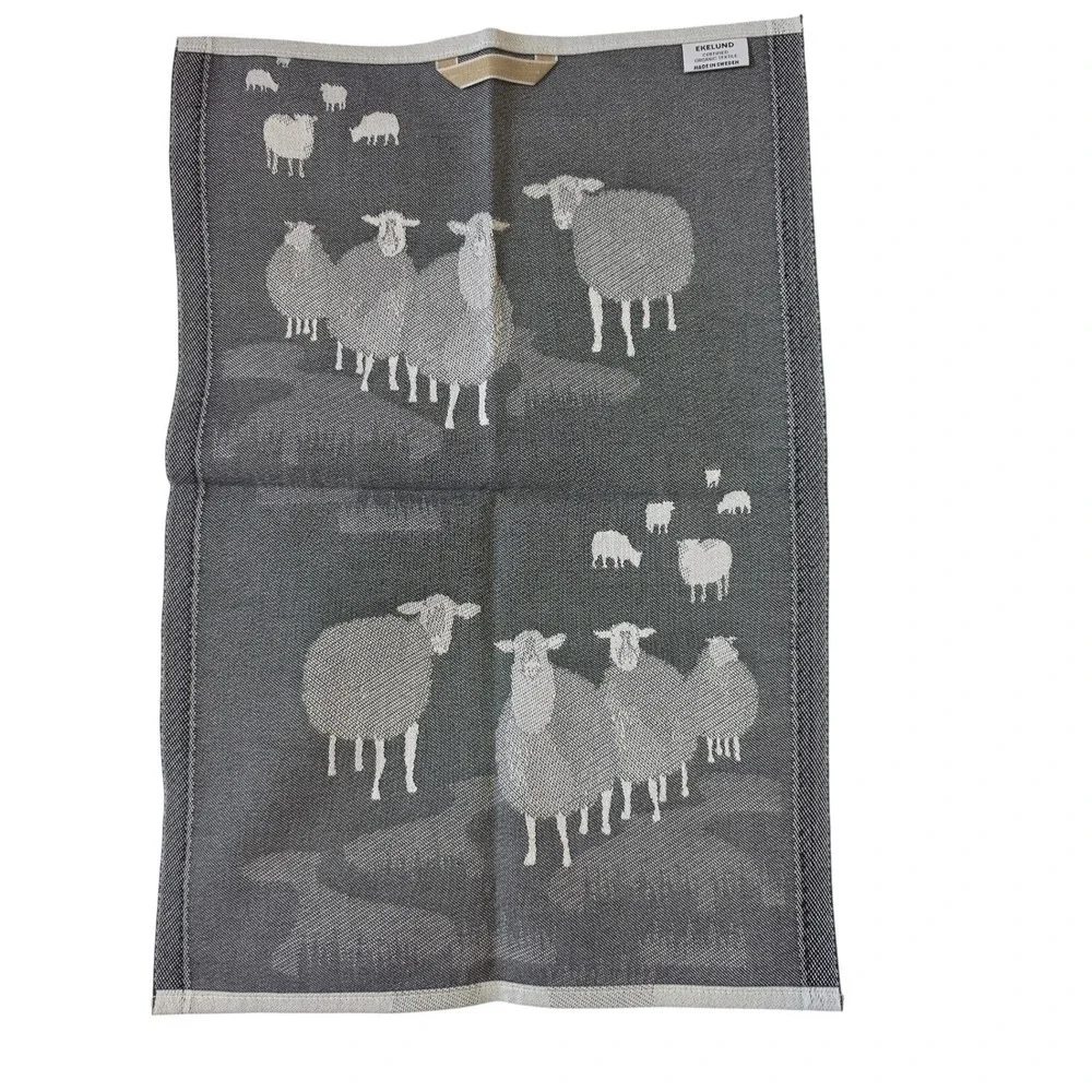 Ekelund Sweden Sheep Organic Cotton Kitchen Towel Grey White‎ Woven Swedish